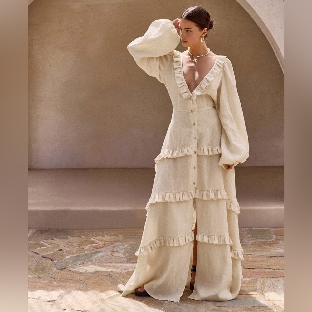 NWT- COMMENSE Cotton & Linen V-Neck Ruffle Trim Long Dress

SPU: OA240326043